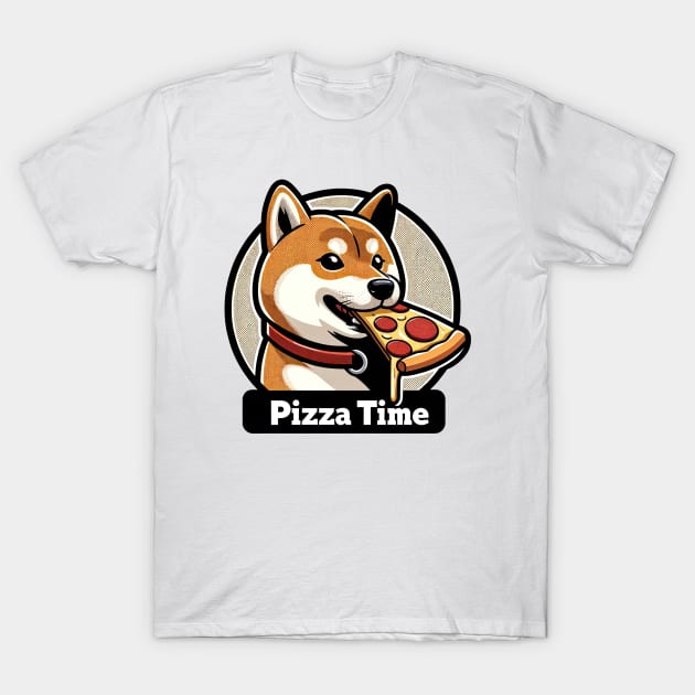 shiba inu eating slice a pizza T-Shirt by Dracoola